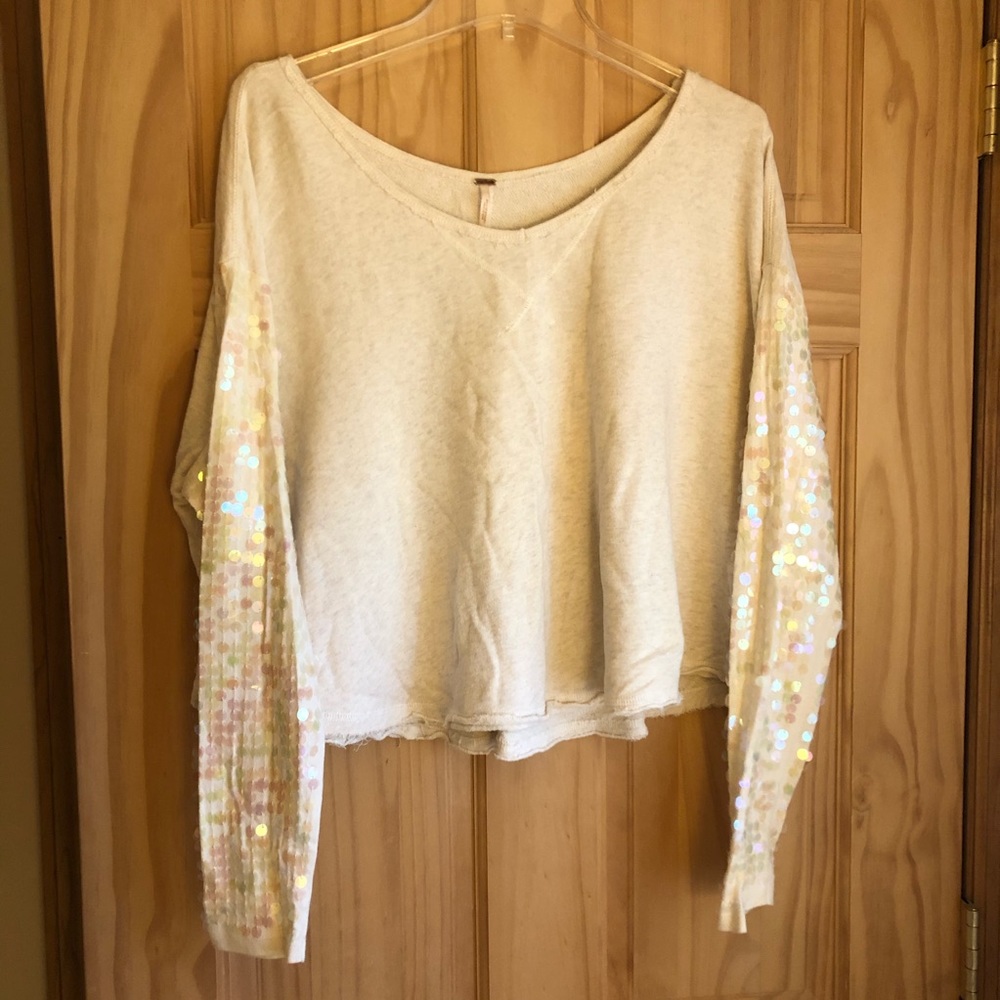 Free People Sweatshirt with Bedazzled Sleeves